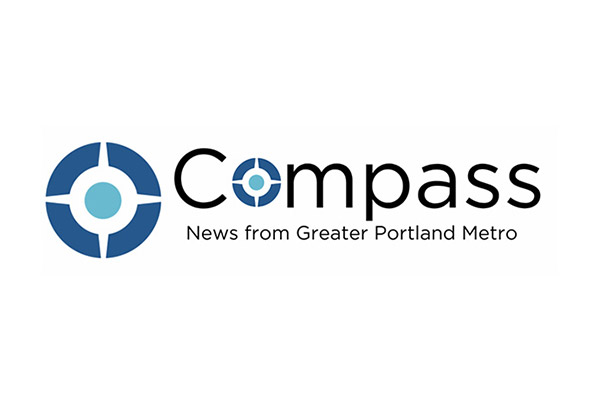 Logo of Compass, featuring a blue and white compass design, accompanied by the text 