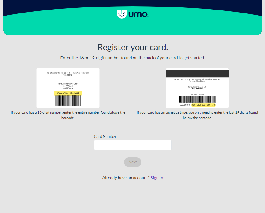 Registering Card, Backview